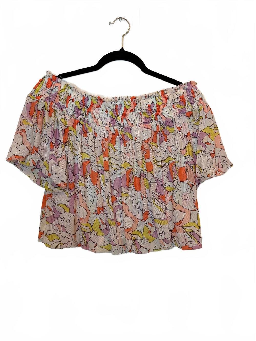 Free People Off Shoulder Sheer Floral Abstract Print Crop Top Medium
